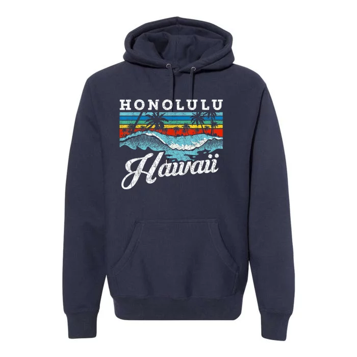 Waves Beach Honolulu Hawaiian Summer Surfing Retro Hawaii Premium Hoodie