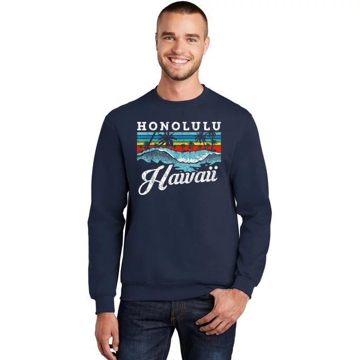 Waves Beach Honolulu Hawaiian Summer Surfing Retro Hawaii Tall Sweatshirt