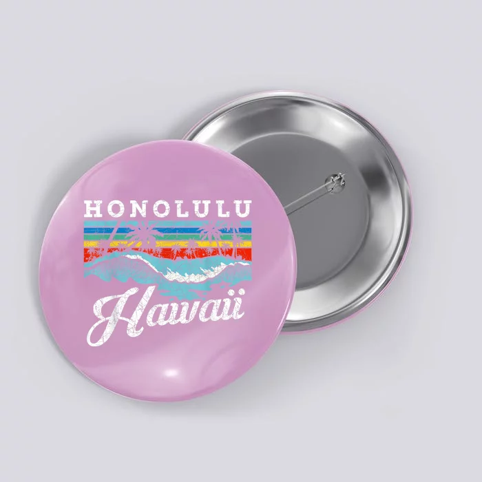 Waves Beach Honolulu Hawaiian Summer Surfing Retro Hawaii Button