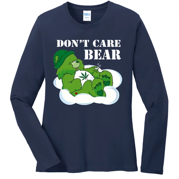 Weed bear herb bear don't care cute bear gift Ladies Long Sleeve Shirt