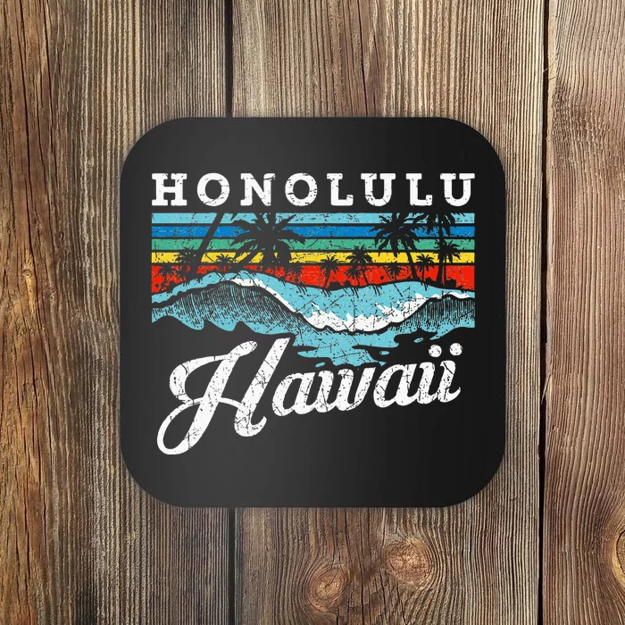 Waves Beach Honolulu Hawaiian Summer Surfing Retro Hawaii Coaster