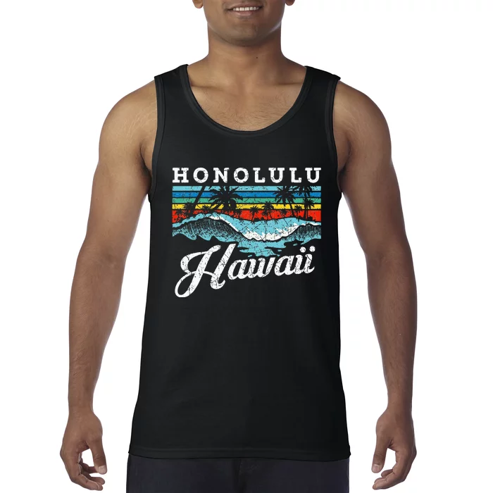 Waves Beach Honolulu Hawaiian Summer Surfing Retro Hawaii Tank Top