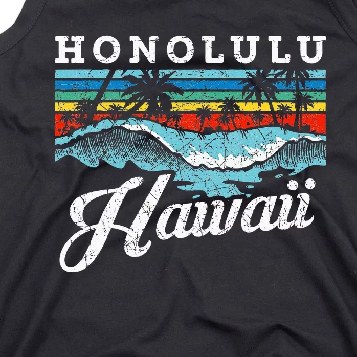 Waves Beach Honolulu Hawaiian Summer Surfing Retro Hawaii Tank Top