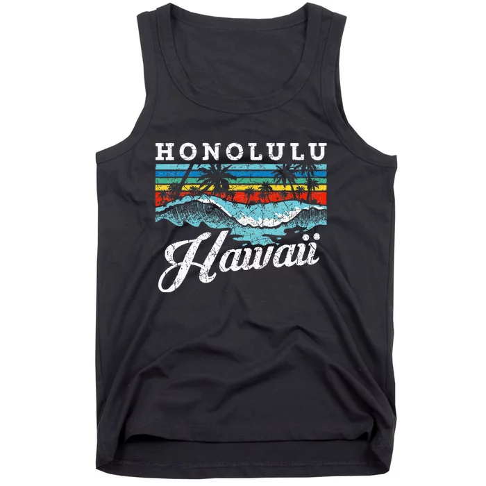 Waves Beach Honolulu Hawaiian Summer Surfing Retro Hawaii Tank Top