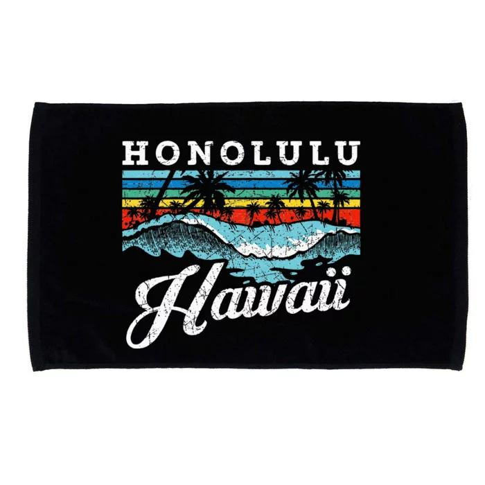 Waves Beach Honolulu Hawaiian Summer Surfing Retro Hawaii Microfiber Hand Towel