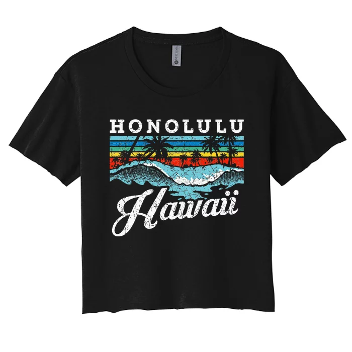 Waves Beach Honolulu Hawaiian Summer Surfing Retro Hawaii Women's Crop Top Tee