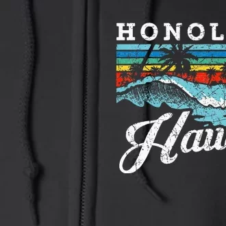 Waves Beach Honolulu Hawaiian Summer Surfing Retro Hawaii Full Zip Hoodie