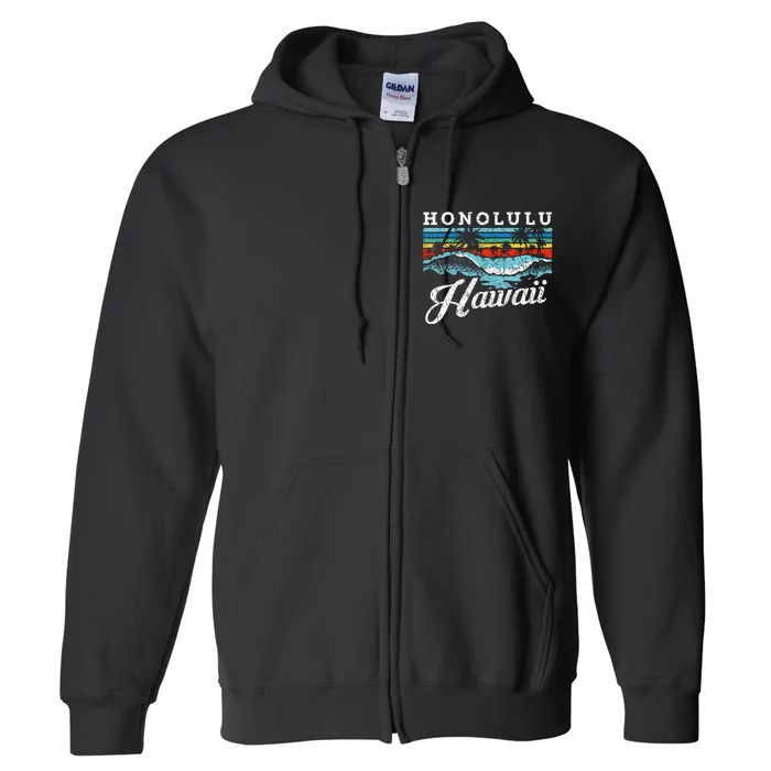 Waves Beach Honolulu Hawaiian Summer Surfing Retro Hawaii Full Zip Hoodie