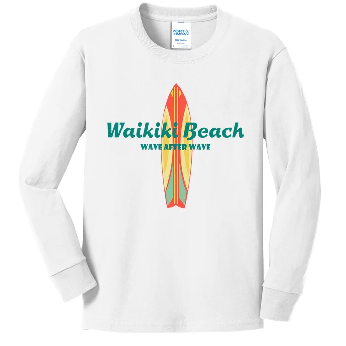 Waikiki Beach Hawaii Souvenir Retro Vintage Surf Tees Gifts Kids Long Sleeve Shirt