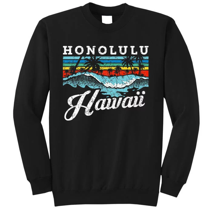 Waves Beach Honolulu Hawaiian Summer Surfing Retro Hawaii Tall Sweatshirt