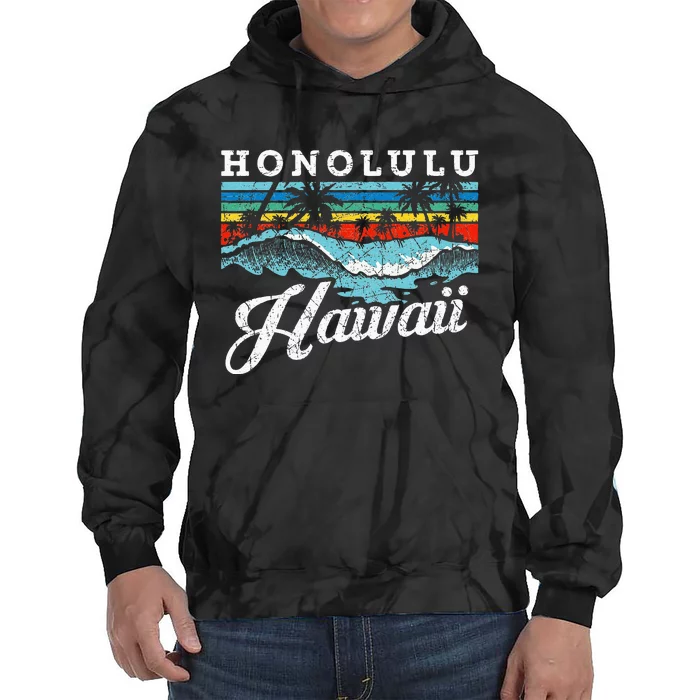 Waves Beach Honolulu Hawaiian Summer Surfing Retro Hawaii Tie Dye Hoodie