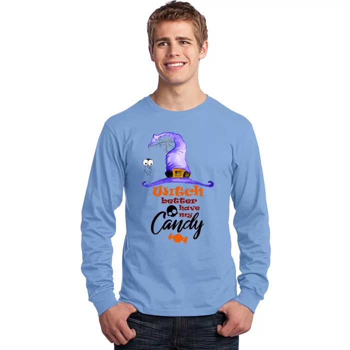 Witch Better Have My Candy Purple Hat With Spider Halloween Gift Long Sleeve Shirt