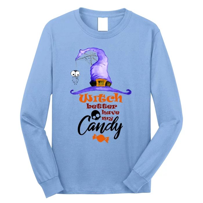 Witch Better Have My Candy Purple Hat With Spider Halloween Gift Long Sleeve Shirt