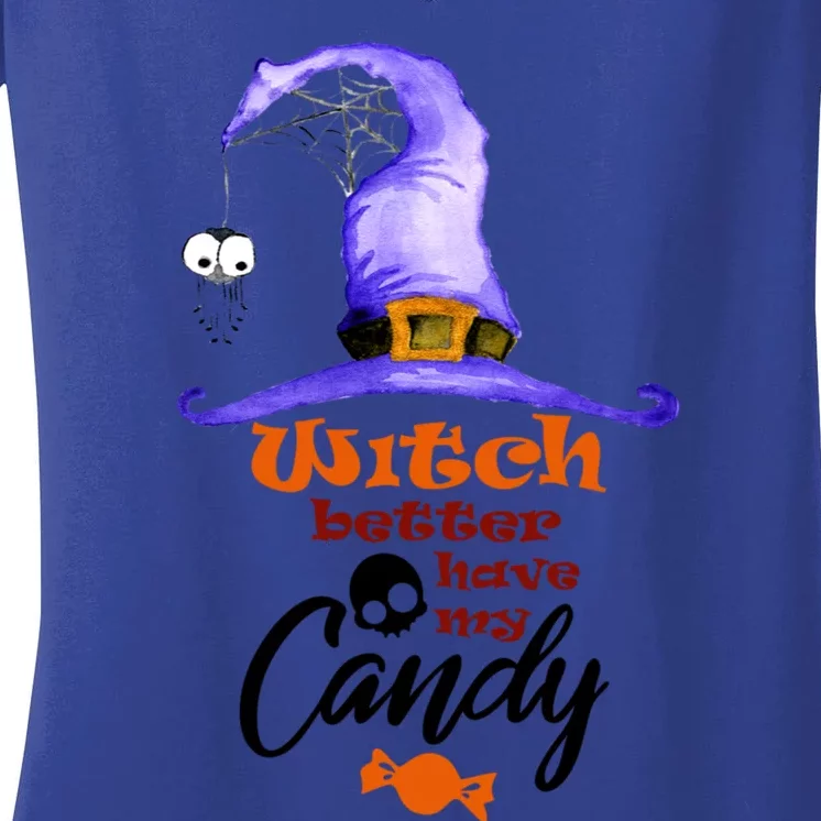 Witch Better Have My Candy Purple Hat With Spider Halloween Gift Women's V-Neck T-Shirt