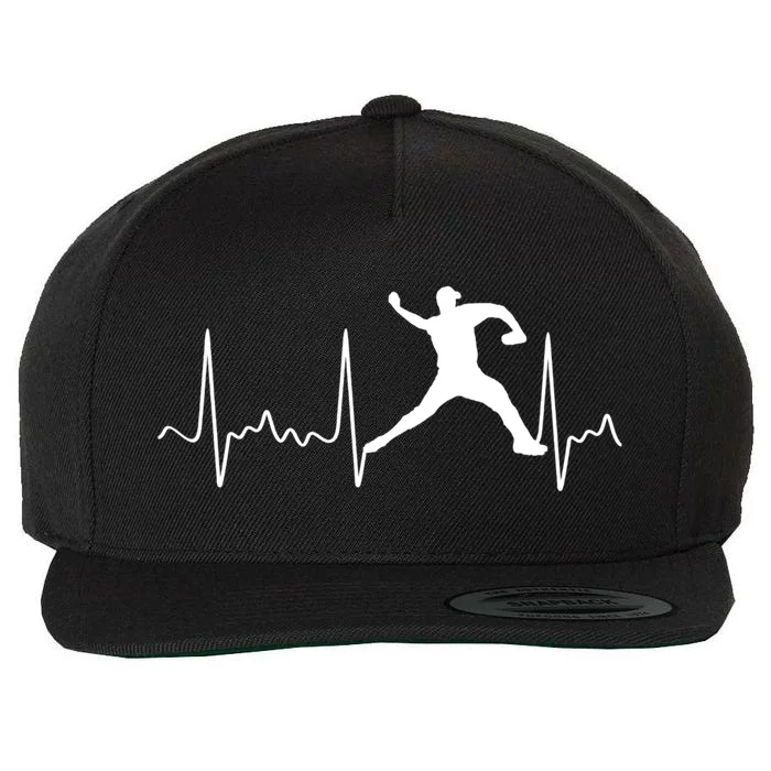 White Baseball Heartbeat Pitcher Gift Baseball Pulse Wool Snapback Cap