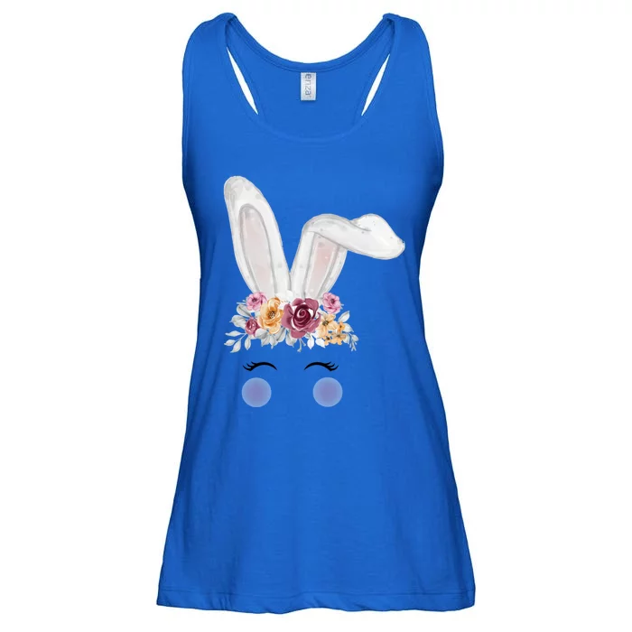 Watercolor Bunny Head With Flowers Cute Rabbit Easter Mom Gift Ladies Essential Flowy Tank