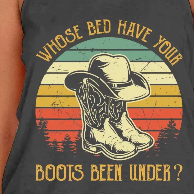 Whose Bed Have Your Boots Been Under Country Music Premium Women's Knotted Racerback Tank