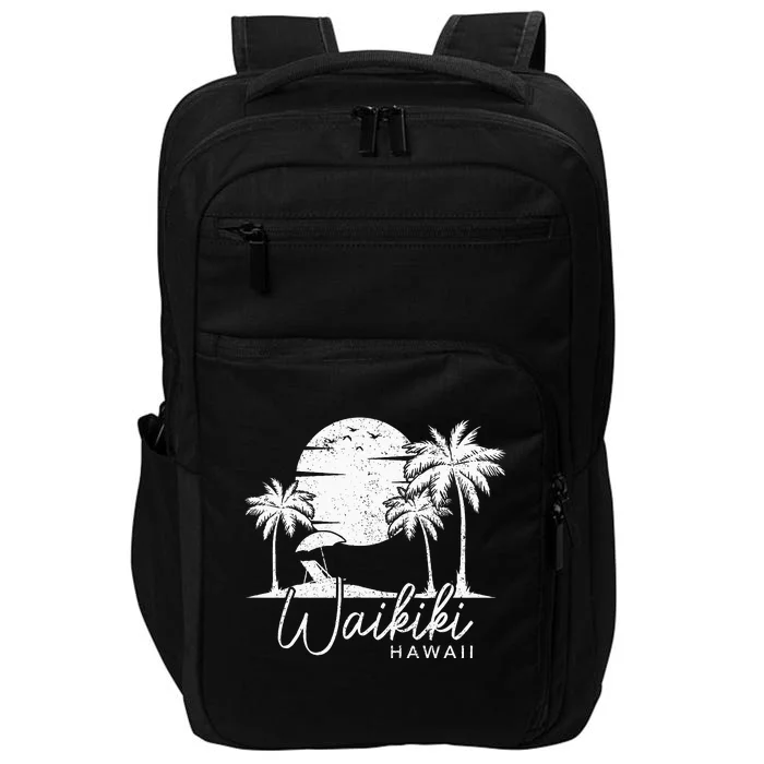 Waikiki Beach Hawaii Surf Vintage Sunset Surfer Retro Impact Tech Backpack