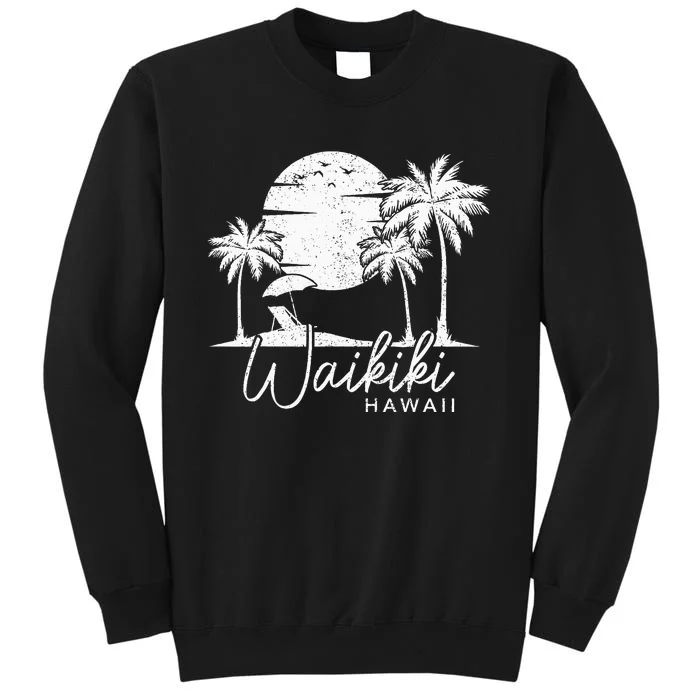 Waikiki Beach Hawaii Surf Vintage Sunset Surfer Retro Tall Sweatshirt