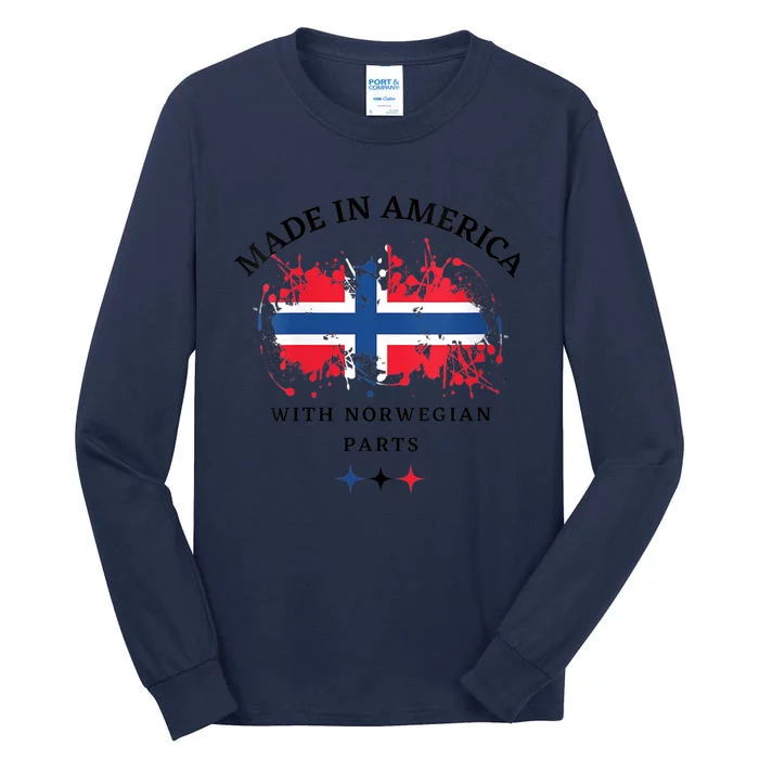 Wo Born In America With Norwegian Parts Norway And USA Cool VNeck Tall Long Sleeve T-Shirt