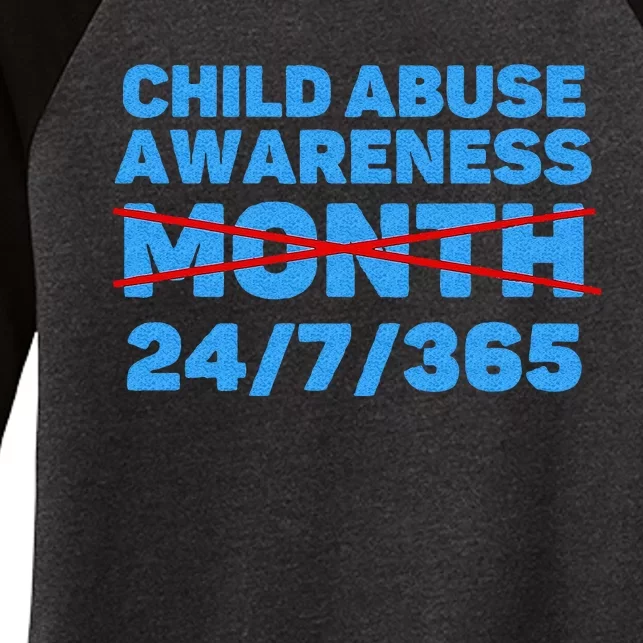 Wear Blue In April Child Abuse Prevention Awareness 247365 Women's Tri-Blend 3/4-Sleeve Raglan Shirt