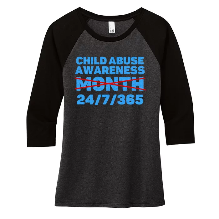 Wear Blue In April Child Abuse Prevention Awareness 247365 Women's Tri-Blend 3/4-Sleeve Raglan Shirt