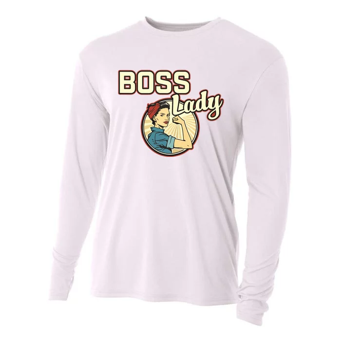 Woman Boss Lady Bosses Day Funny Appreciation Gift Mom Wife Cooling Performance Long Sleeve Crew