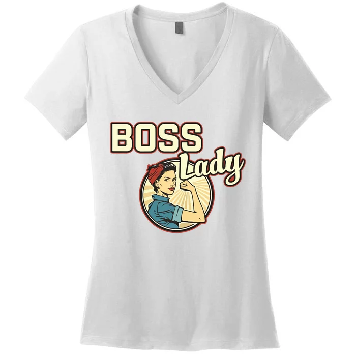 Woman Boss Lady Bosses Day Funny Appreciation Gift Mom Wife Women's V-Neck T-Shirt