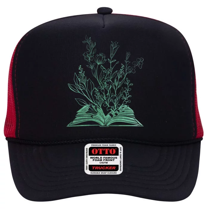 Wildflower Book Lover Gift High Crown Mesh Trucker Hat