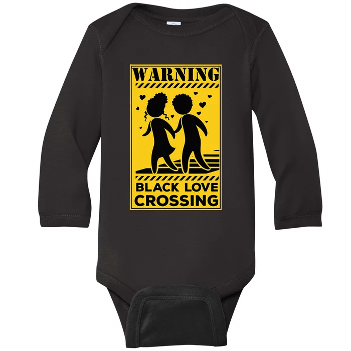 Warning Black Love Crossing African American Matching Couple Baby Long Sleeve Bodysuit