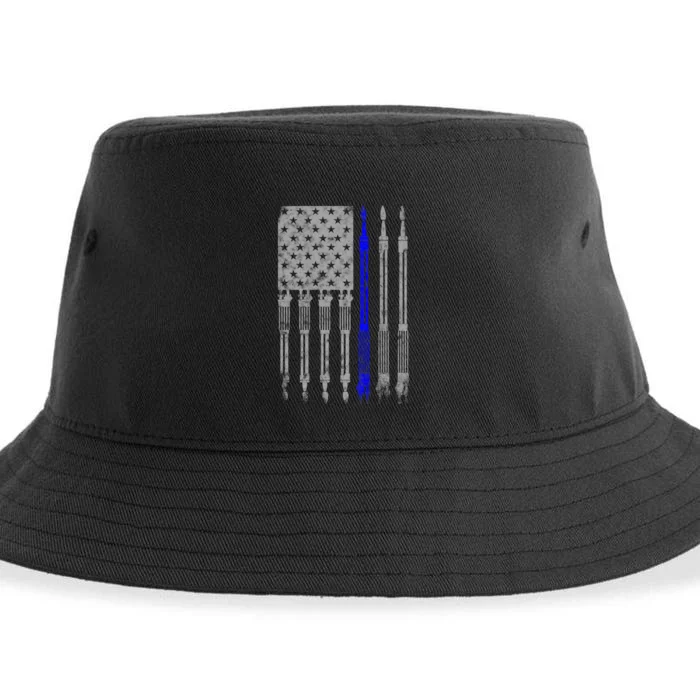 Welder Blue Line American Flag USA Patriotic Welder Sustainable Bucket Hat