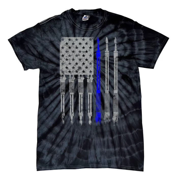 Welder Blue Line American Flag USA Patriotic Welder Tie-Dye T-Shirt