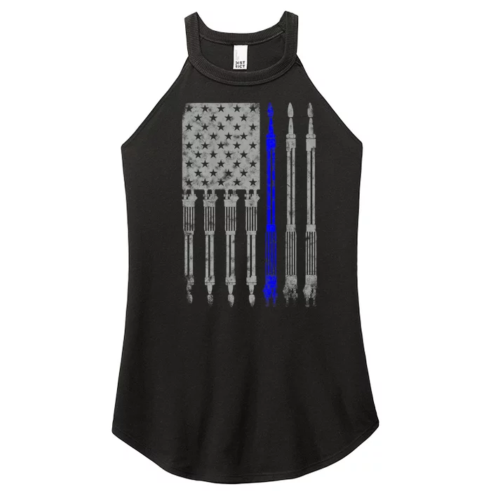 Welder Blue Line American Flag USA Patriotic Welder Women’s Perfect Tri Rocker Tank