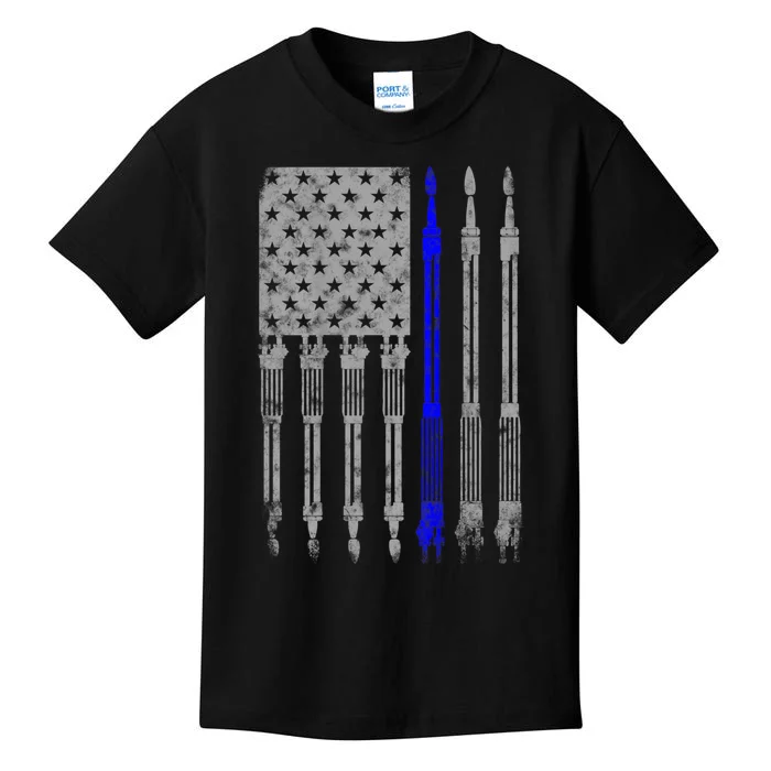 Welder Blue Line American Flag USA Patriotic Welder Kids T-Shirt