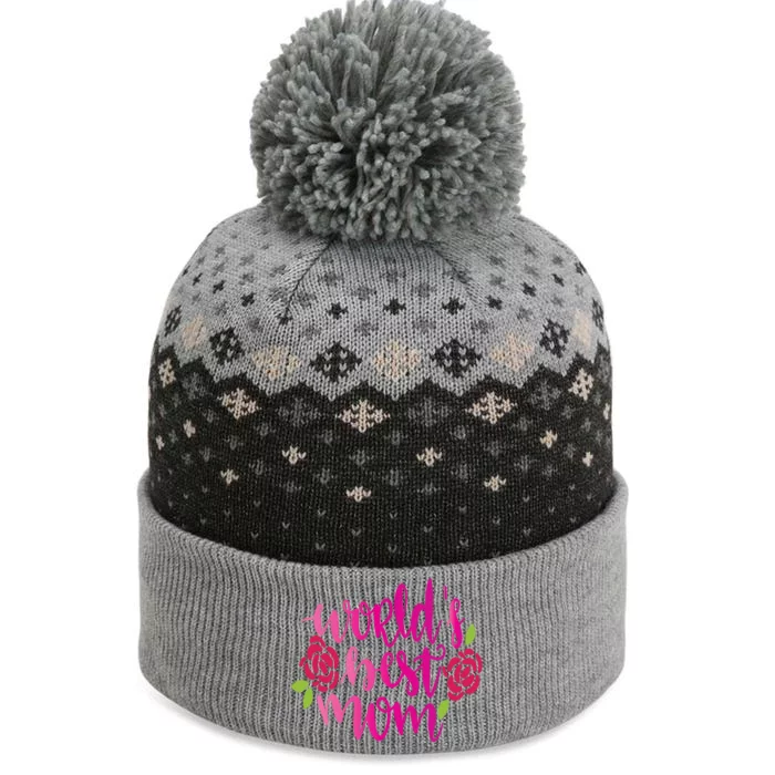 Worlds Best Mom Flower The Baniff Cuffed Pom Beanie