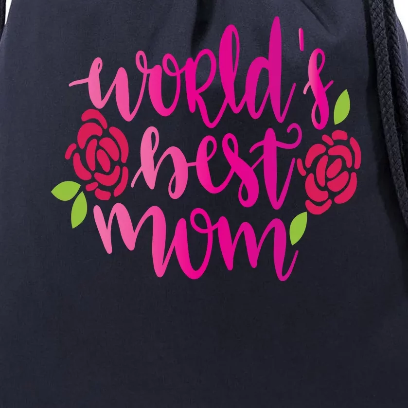 Worlds Best Mom Flower Drawstring Bag