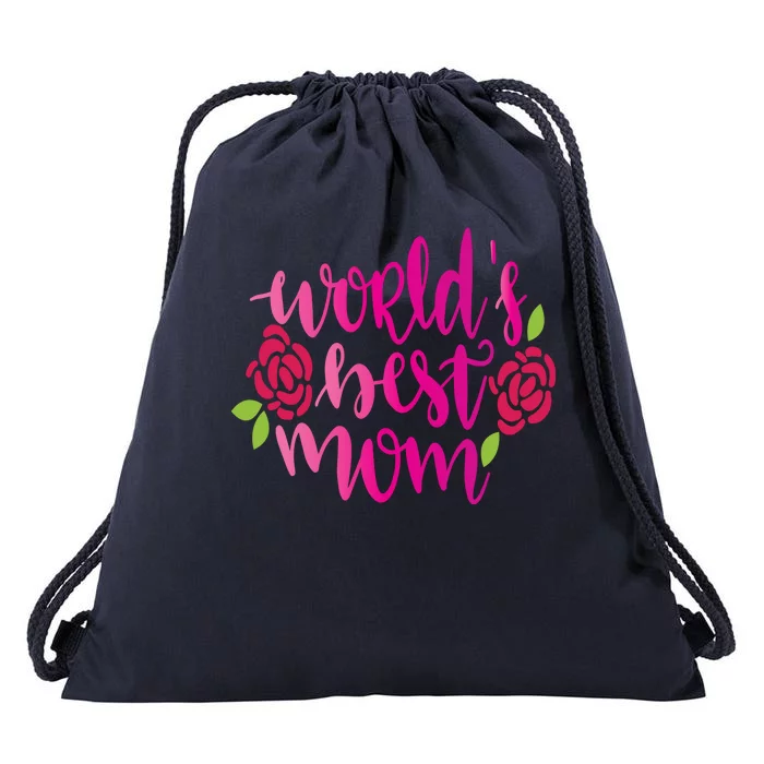 Worlds Best Mom Flower Drawstring Bag