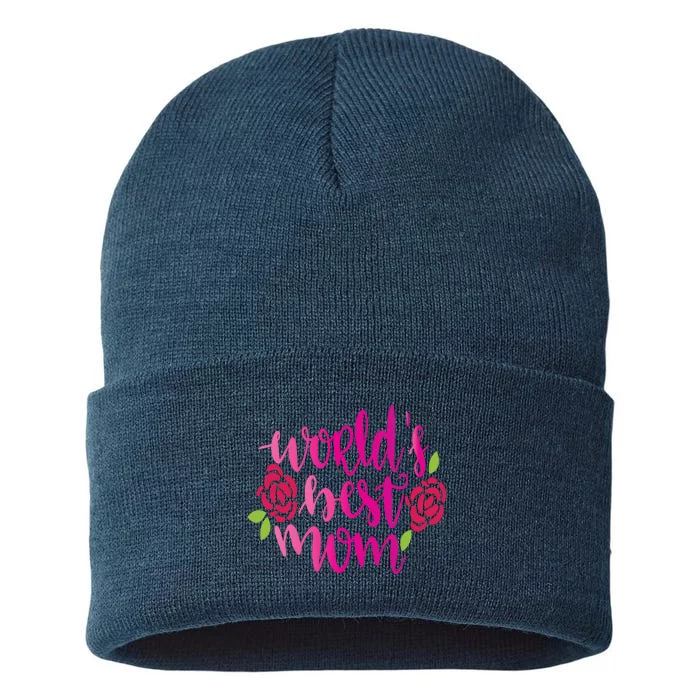 Worlds Best Mom Flower Sustainable Knit Beanie