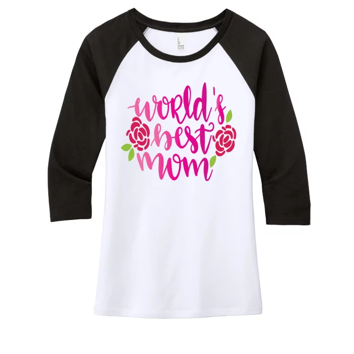 Worlds Best Mom Flower Women's Tri-Blend 3/4-Sleeve Raglan Shirt