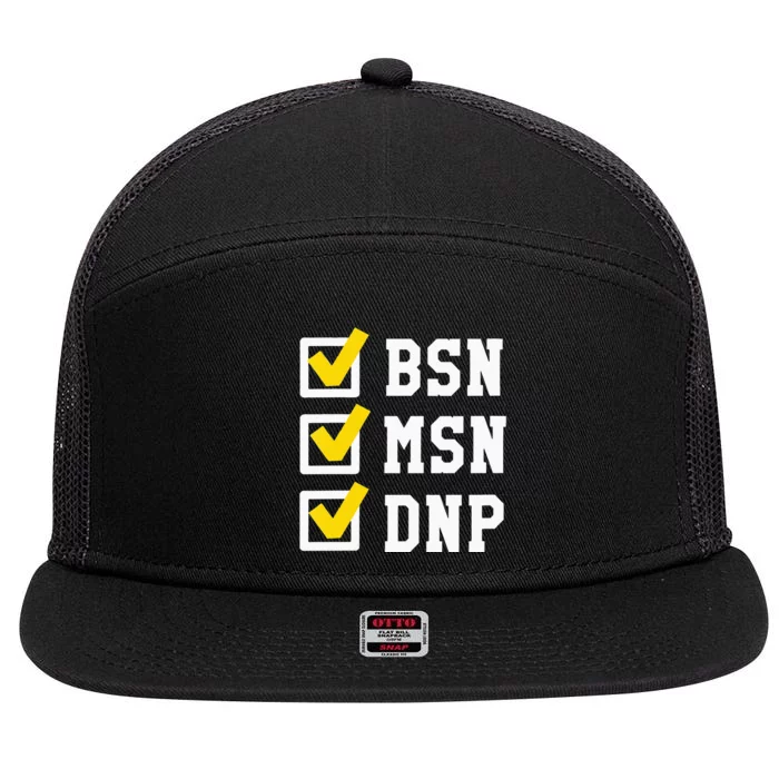 Womens BSN MSN DNP Doctorate Degree Checklist Funny Graduation Gift 7 Panel Mesh Trucker Snapback Hat