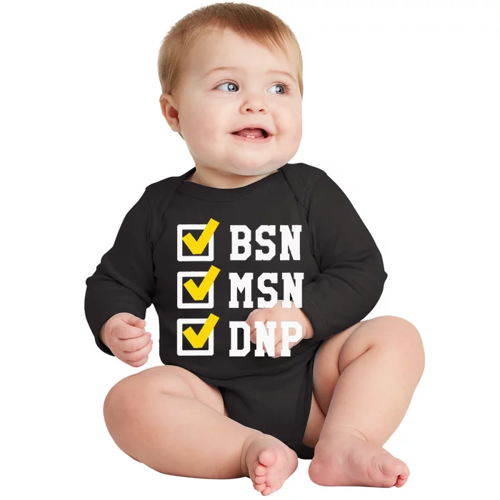 Womens BSN MSN DNP Doctorate Degree Checklist Funny Graduation Gift Baby Long Sleeve Bodysuit