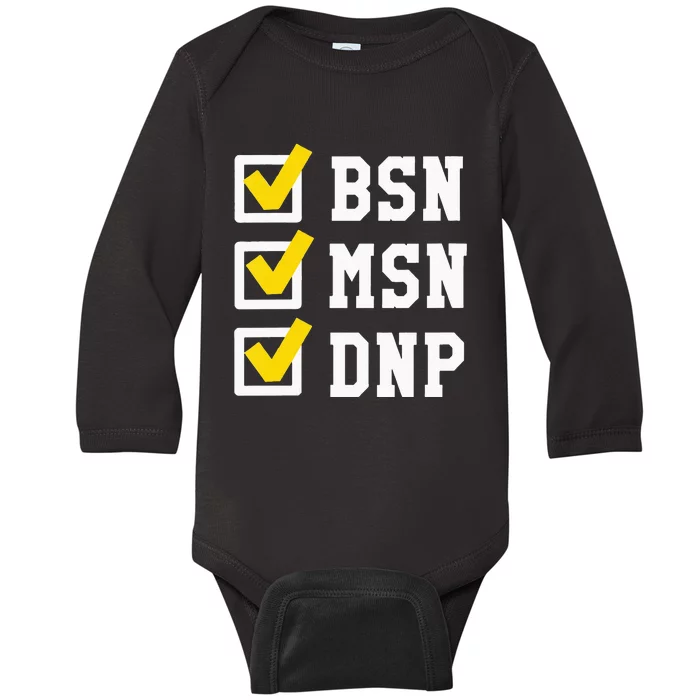 Womens BSN MSN DNP Doctorate Degree Checklist Funny Graduation Gift Baby Long Sleeve Bodysuit