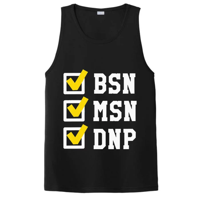 Womens BSN MSN DNP Doctorate Degree Checklist Funny Graduation Gift Performance Tank