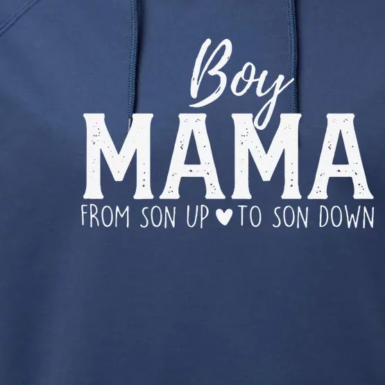 Women Boy Mama From Son Upto Son Down Funny MotherS Day Fun Mom Performance Fleece Hoodie