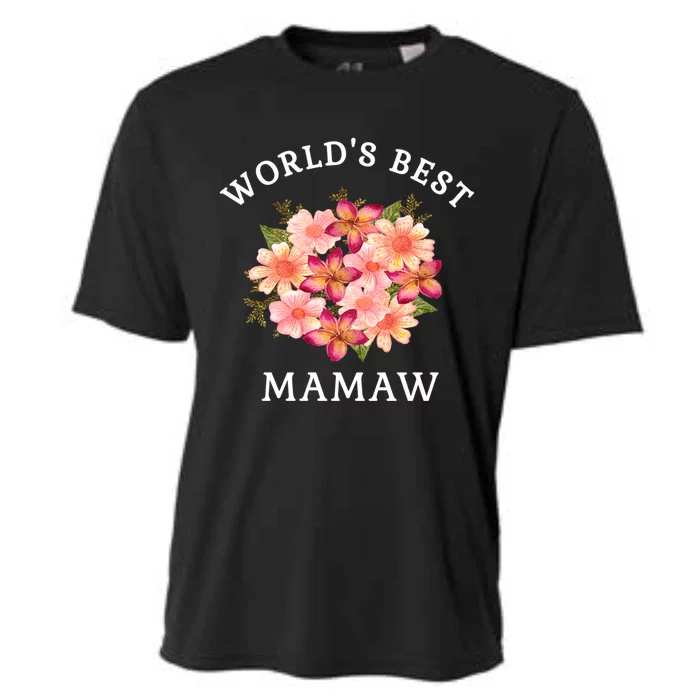 Worlds Best Mamaw Pink Peach Flower Grandma Gift Cooling Performance Crew T-Shirt