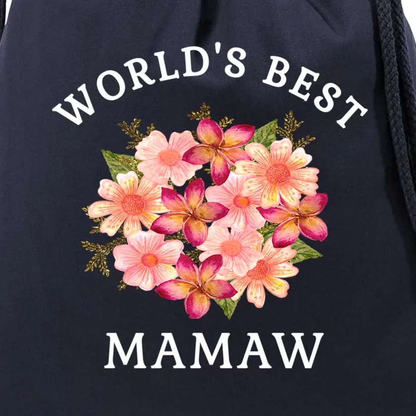 Worlds Best Mamaw Pink Peach Flower Grandma Gift Drawstring Bag