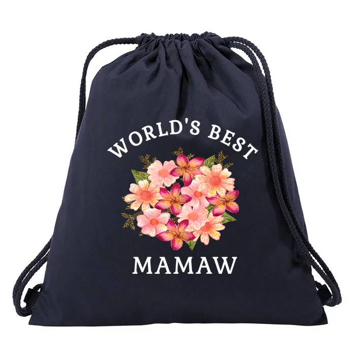 Worlds Best Mamaw Pink Peach Flower Grandma Gift Drawstring Bag