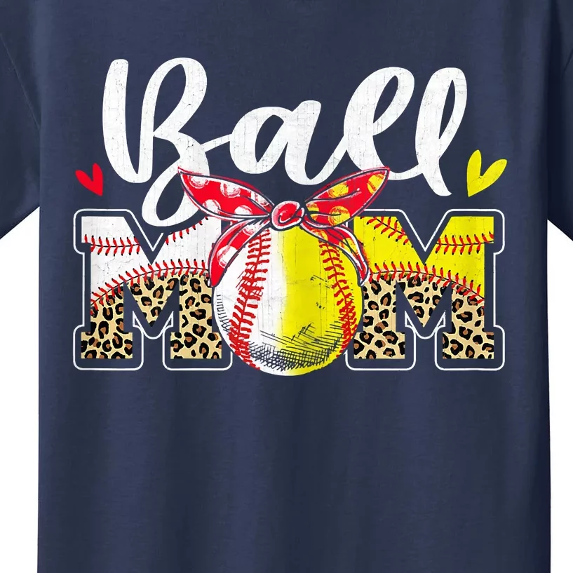 Womens Ball Mom Baseball Softball Mom Mama Women Mother's Day Kids T-Shirt