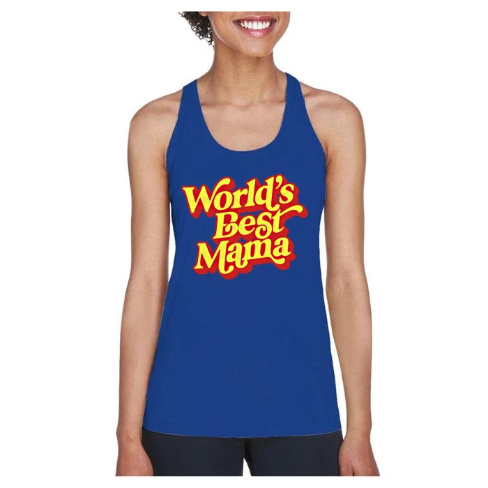 World's Best Mama! Vintage 70's / 80's Retro Font Style Gift Women's Racerback Tank