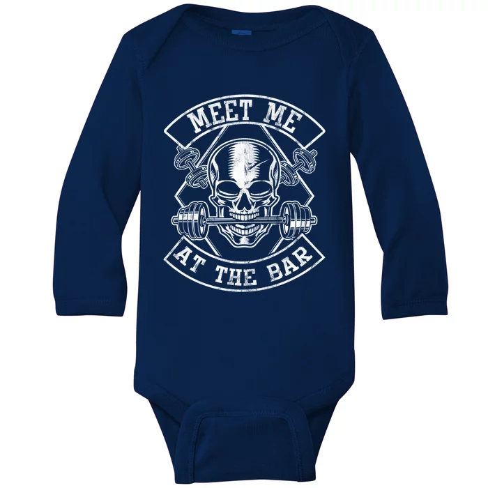 Weightlifting Bodybuilding Meet Me At The Bar Powerlifting Gift Baby Long Sleeve Bodysuit